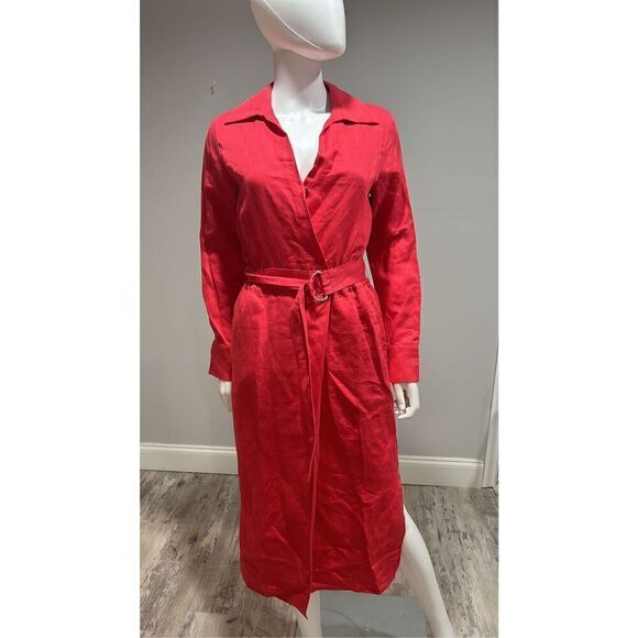 Reiss Emily Red Linen Blend Belted Midi Dress Size 2 - Picture 6 of 11